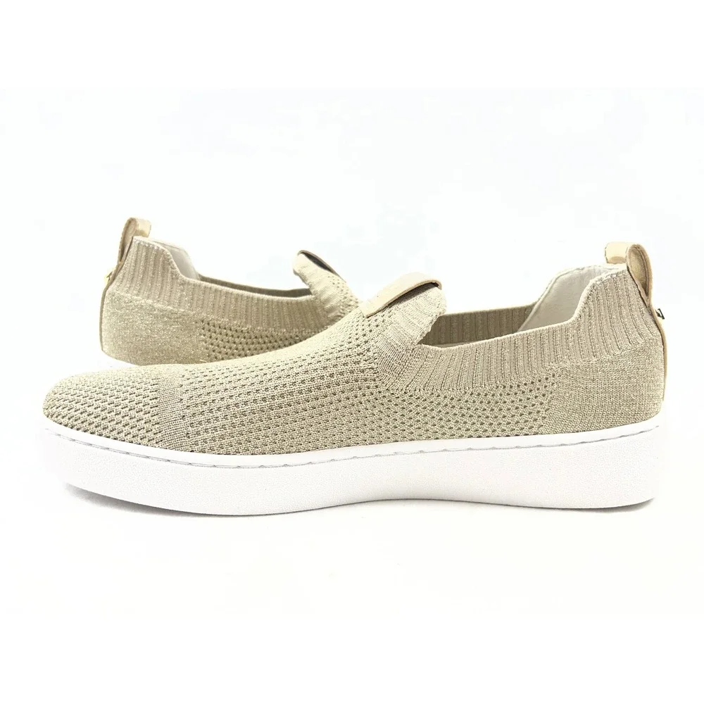 Michael Kors Bodie Womens‎ 7 M Gold Metallic Knit Slip On Sneaker Logo Excellent